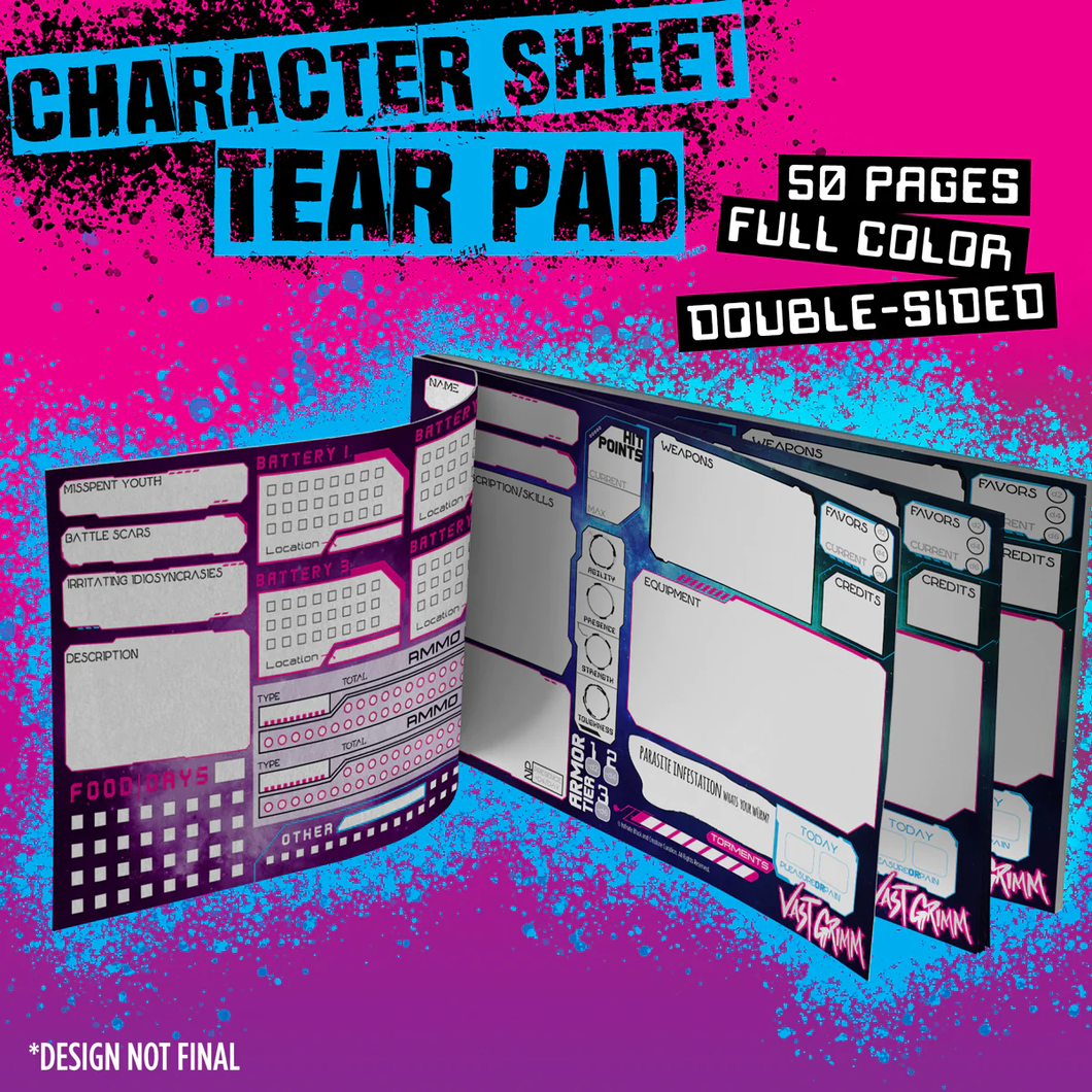 VAST GRIMM CHARACTER SHEET TEAR PAD